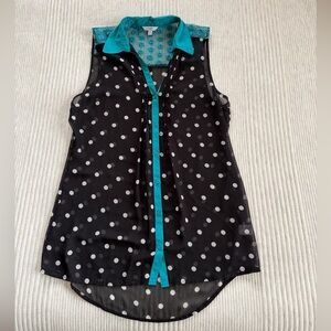 Candie's Black and Teal Polka Dot Blouse